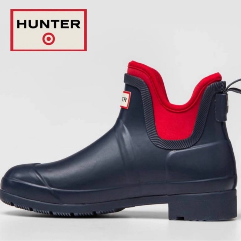 Hunter x Target Navy and Red Ankle Boots